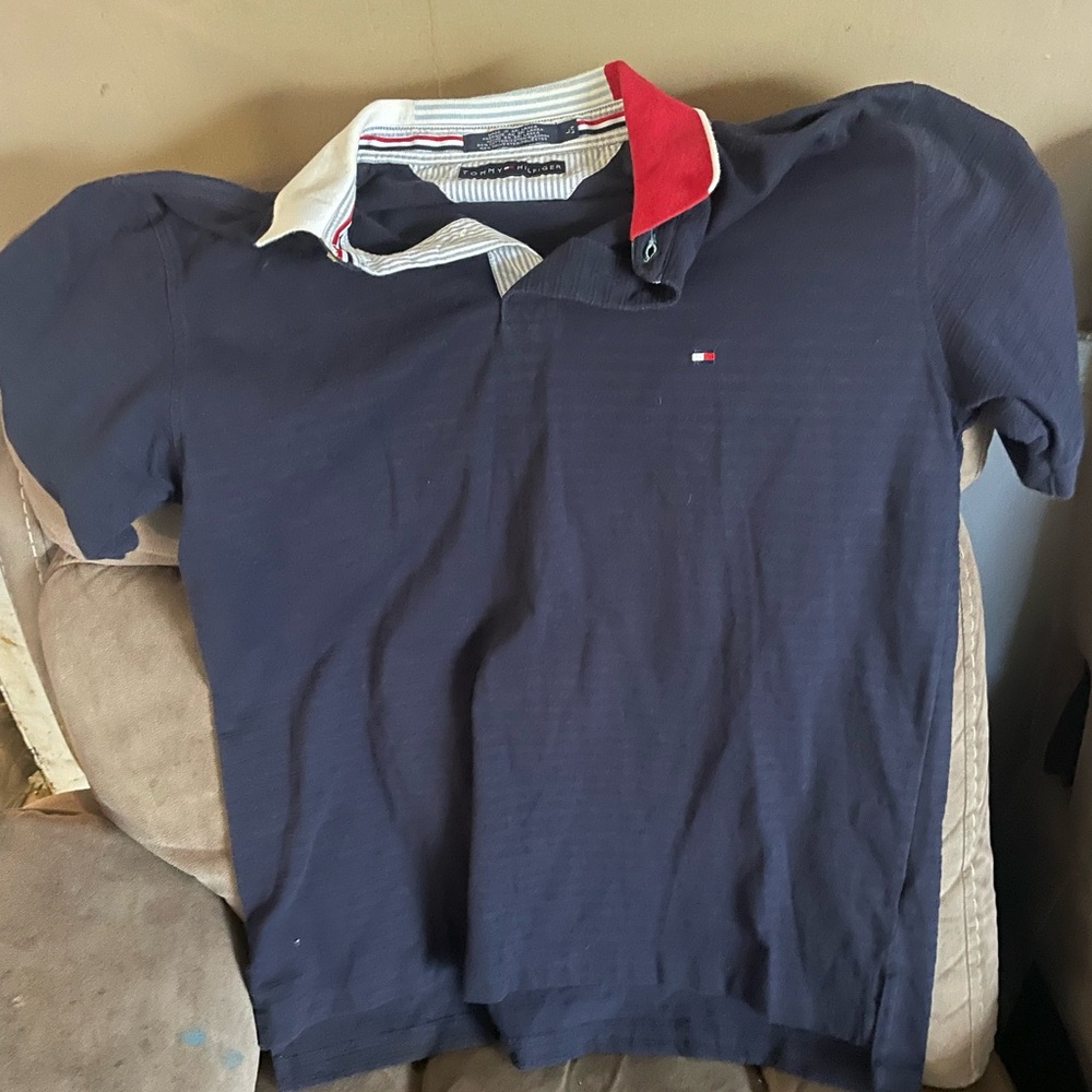 Tommy Hilfiger Navy Polo with Red and White Contrast Collar